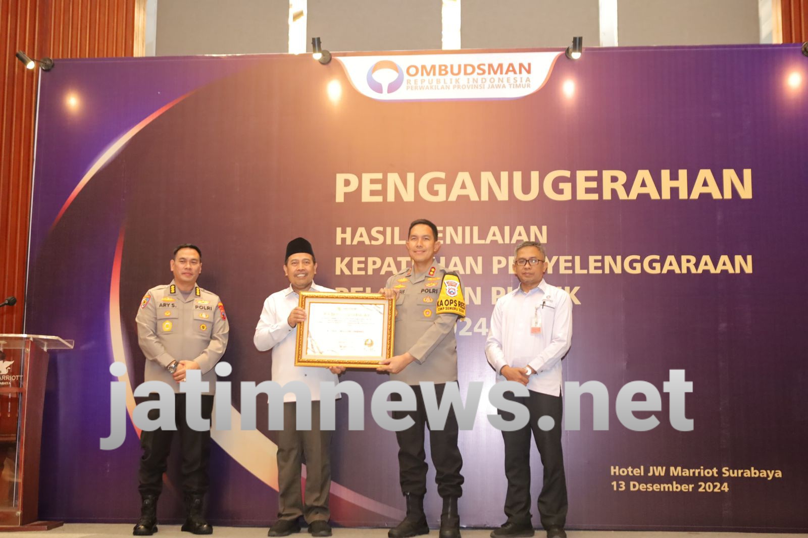 Polres Jombang Meraih Penghargaan Kepatuhan Pelayanan Publik dari Ombudsman RI