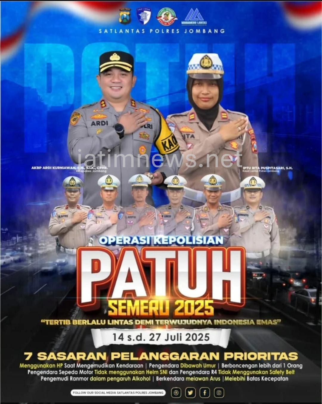 Satlantas Jombang Gelar Operasi Patuh Semeru 2025 Mulai 14 Juli, 7 Pelanggaran Ini Jadi Sasaran